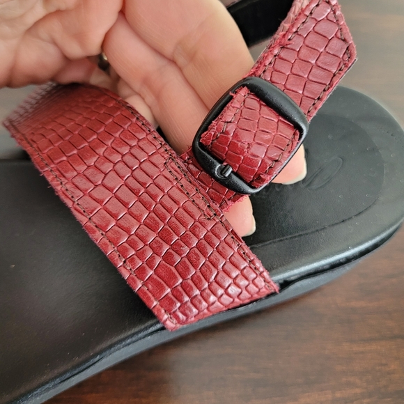 Snake Skin Platform Sandals V Leather Wide Straps Chunky Red Black Sz 39/9 - Picture 13 of 13